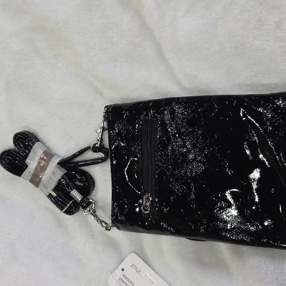Metallic Black 🌸 Rhinestone Flower Crossbody Bag NWT - Picture 4 of 8